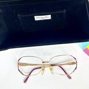 Vintage Christian Dior CD Diamond Glasses Frames Gold with Leather Case